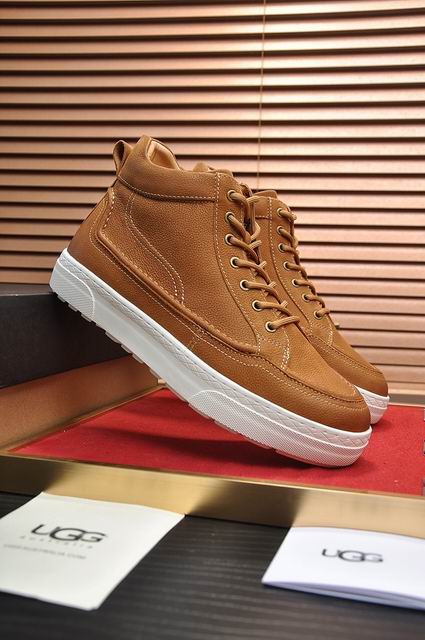 UGG High-Top Sneaker | Cognac Brown Pebbled Leather & White Sole