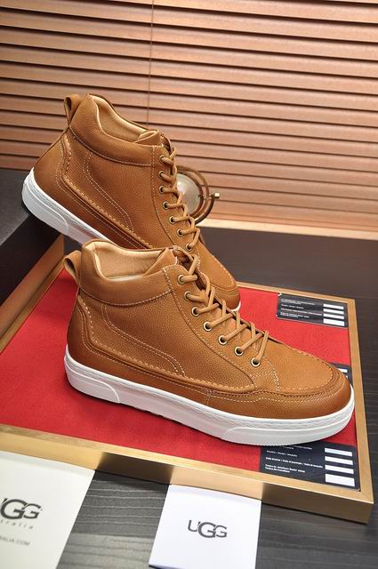 UGG High-Top Sneaker | Cognac Brown Pebbled Leather & White Sole
